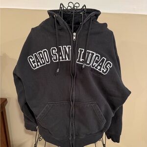 Caribbean Black Hooded Jacket with White Lettering Womens size M